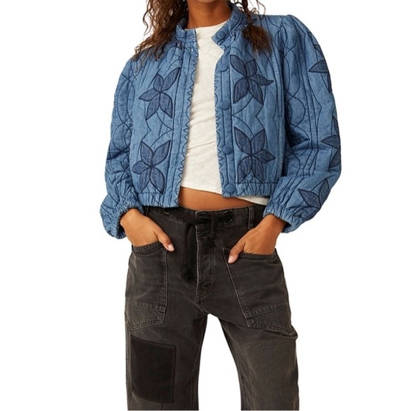 Free People Quinn Quilted Cotton Denim Jacket - Picture 1 of 9